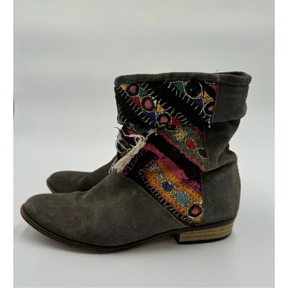 Anthropologie Howsty Slouchy Ankle Booties, Grey Suede Boho Made In Spain - Picture 8 of 11